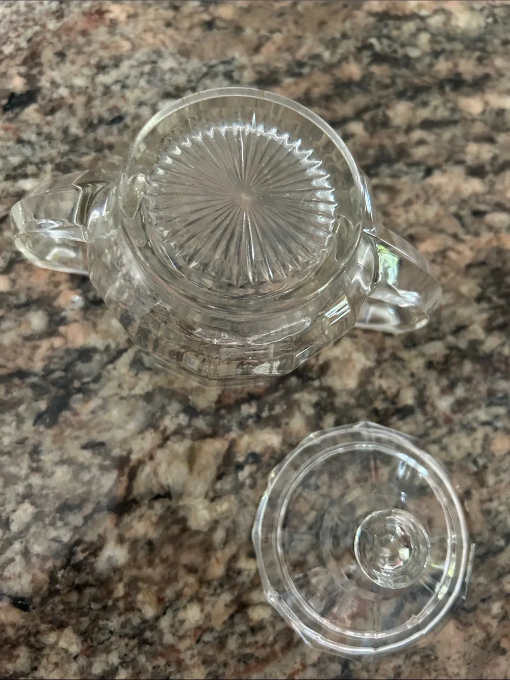 Vintage Clear Glass Covered Sugar Bowl with Handles